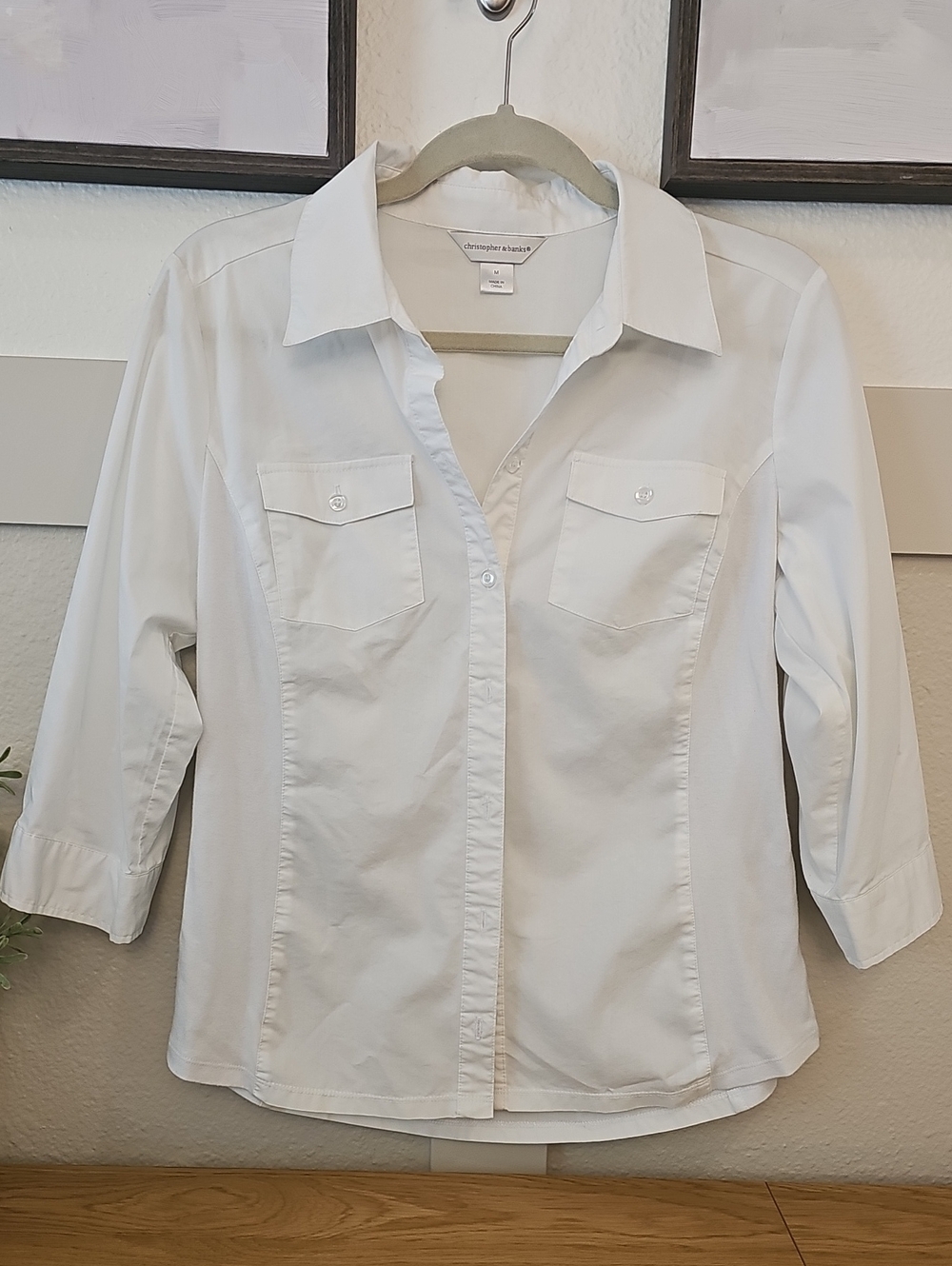 Christopher & Banks White Button-Front Tailored Shirt